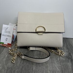 NWT ISADORA Made In Italy pebbled Leather Cream Crossbody gold accents ivory